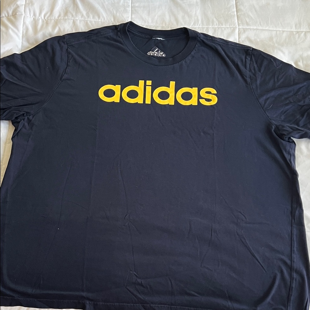 adidas Men's Navy Short Sleeve Tee with Yellow Logo